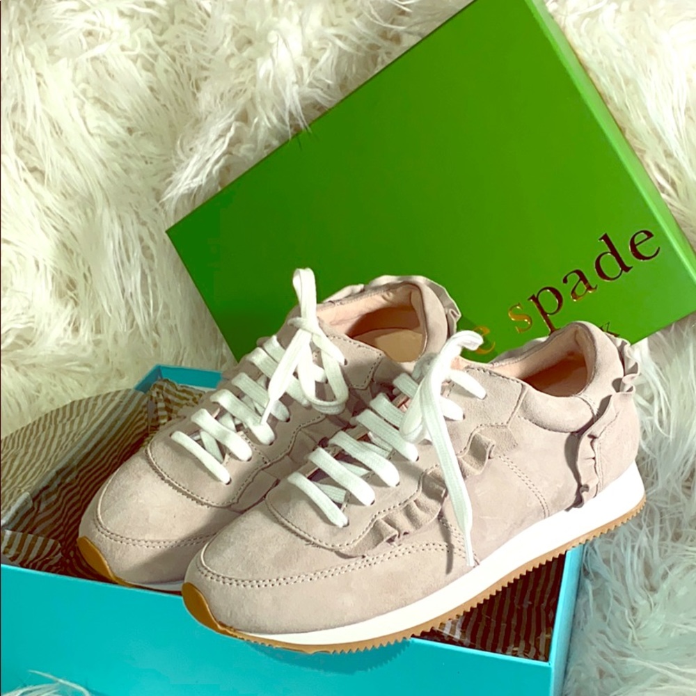 Kate Spade Suede Ruffle Lace-Up Sneakers - Taupe/grey